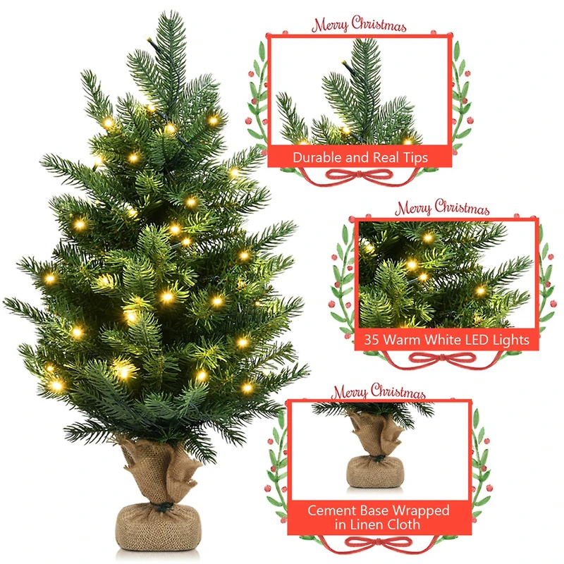 Costway 2ft. Pre‑Lit Tabletop Fir Artificial Christmas Tree with Timer LED Lights