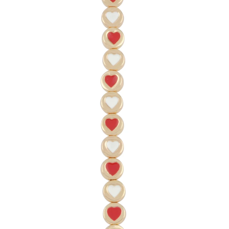 Red & White Enamel Metal Round Heart Beads, 8mm by Bead Landing™