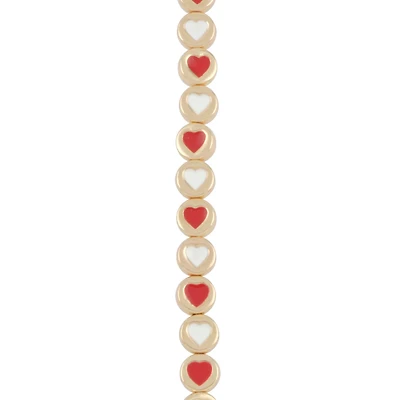 Red & White Enamel Metal Round Heart Beads, 8mm by Bead Landing™
