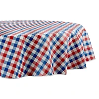 DII® 70" Round Red, White & Blue Check Vinyl Tablecloth