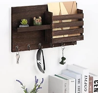 NEX™ Rustic Brown Wall-Mounted Mail Envelope Organizer with Key Hooks