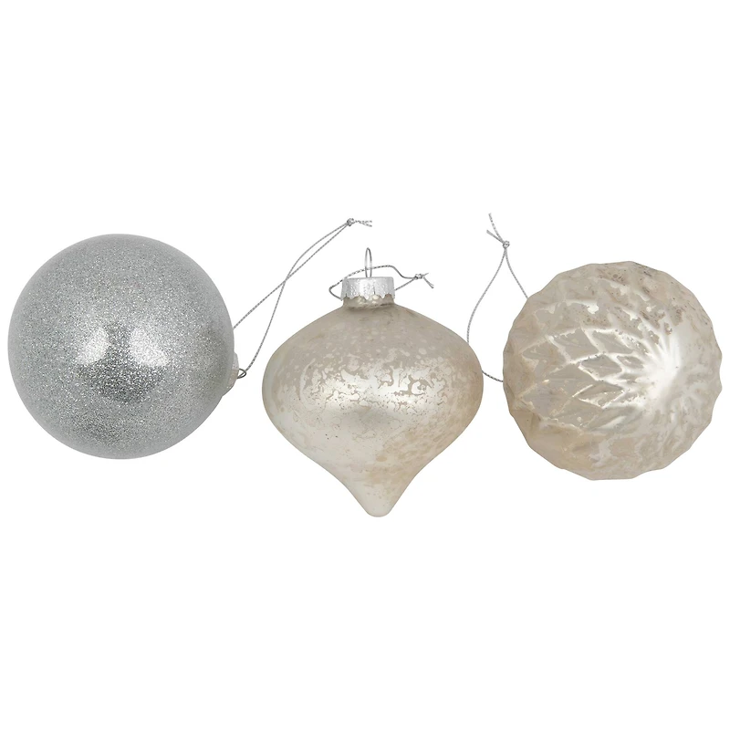 12ct. 3-Finish Champagne & Silver Glass Ornaments