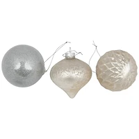 12ct. 3-Finish Champagne & Silver Glass Ornaments