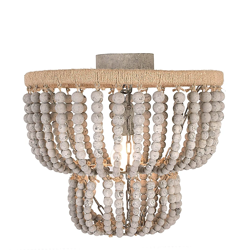 Hello Honey® Gray Wood Bead & Metal Semi-Flush Light