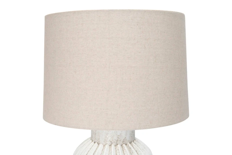 Hello Honey® 22" Distressed White Finish Fluted Terracotta Table Lamp with Linen Shade