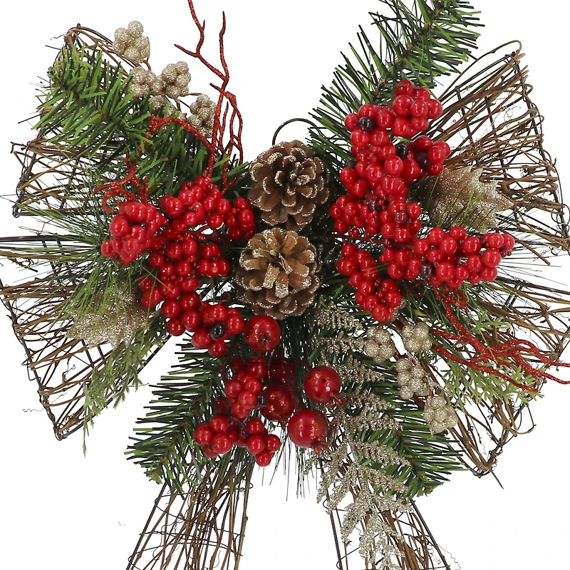 22" Red Berry & Pine Grapevine Bow by Ashland®
