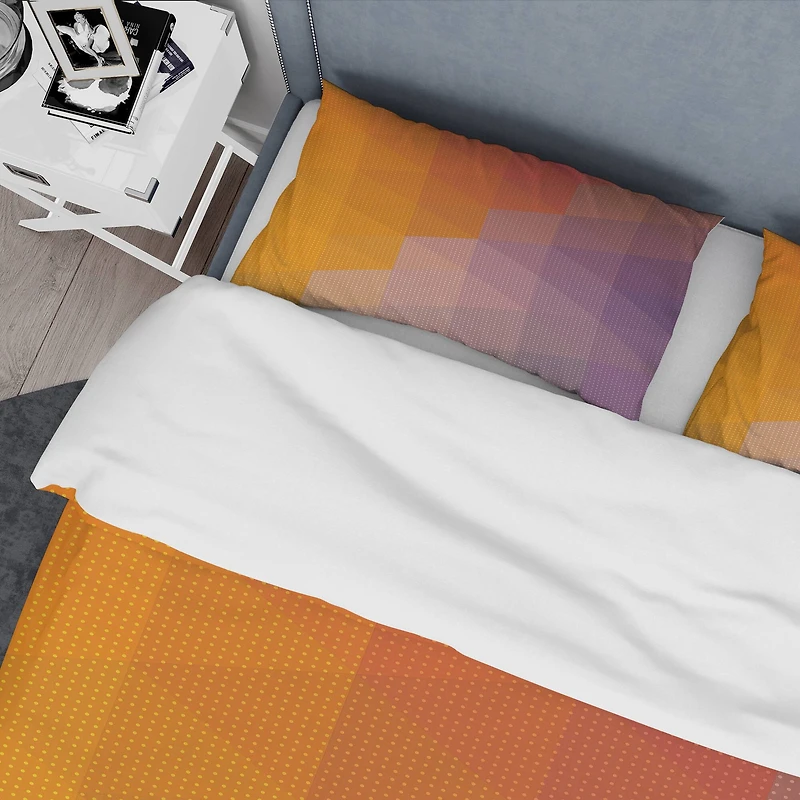 Designart 'Dotted Triangular Geometry in Yellow and Purple' Modern & Contemporary Bedding Set