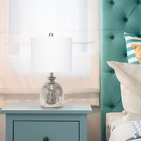 Lalia Home 20" Mercury Hammered Glass Jar Table Lamp with White Shade