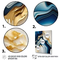 Designart 'Abstract Geode Gold And Blue Marble II' Marble Abstract Framed Canvas Wall Art