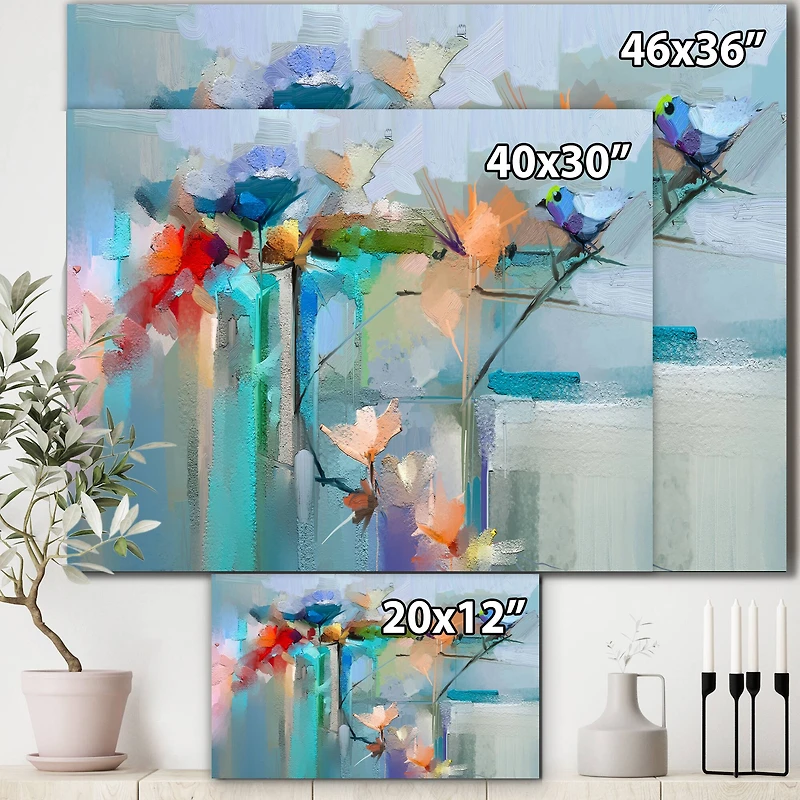 Designart - Abstract Red Blue And Pink Flowers