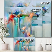 Designart - Abstract Red Blue And Pink Flowers