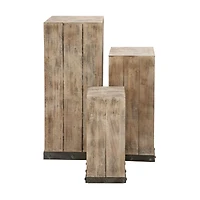 Set of 3" Brown Wood Rustic Pedestal Table, 39", 30", 22"