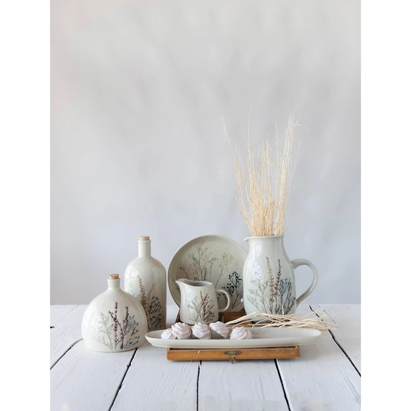 Hello Honey® 32oz. Floral Reactive Crackle Glaze Stoneware Debossed Pitcher