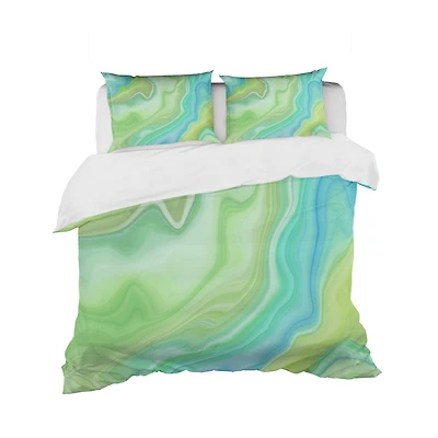 Designart 'Marbled Colours in Shades of Green and Blue' Modern & Contemporary Bedding Set