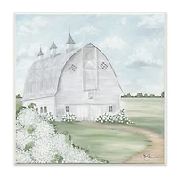 Stupell Industries Soft Country Landscape White Barn and Hydrangeas Wood Wall Plaque