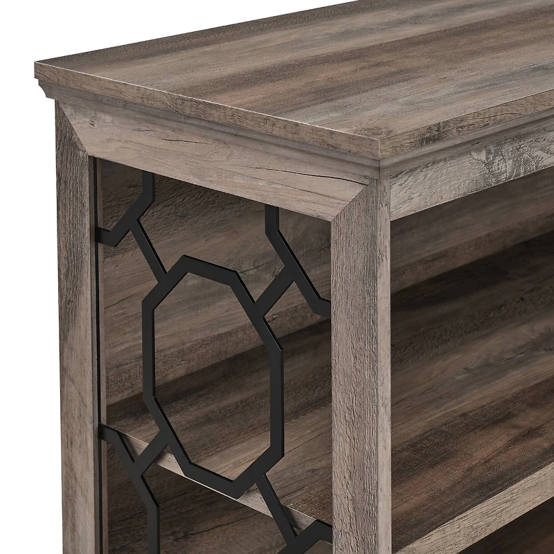 Walker Edison Gray Wash Lateral Bookshelf with Decorative Metal Sides