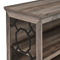 Walker Edison Gray Wash Lateral Bookshelf with Decorative Metal Sides