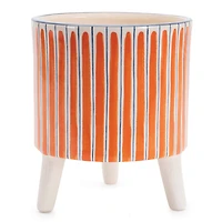 5.5" Orange Stripe Dolomite Footed Planters, 2ct.