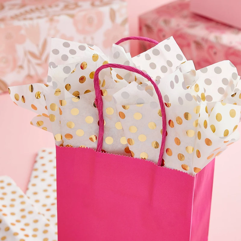 White & Gold Dotted Tissue Paper Sheets by Celebrate It™