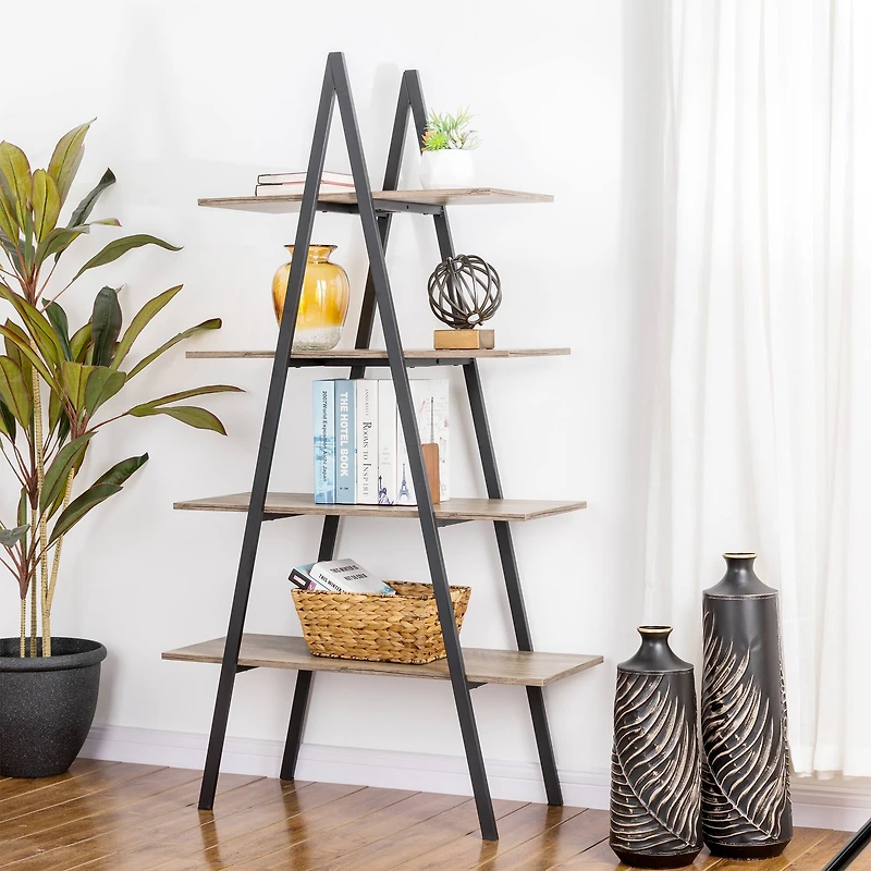 Glitzhome® 5.5ft. Modern Industrial 4-Tier A-Frame Open Ladder Bookshelf