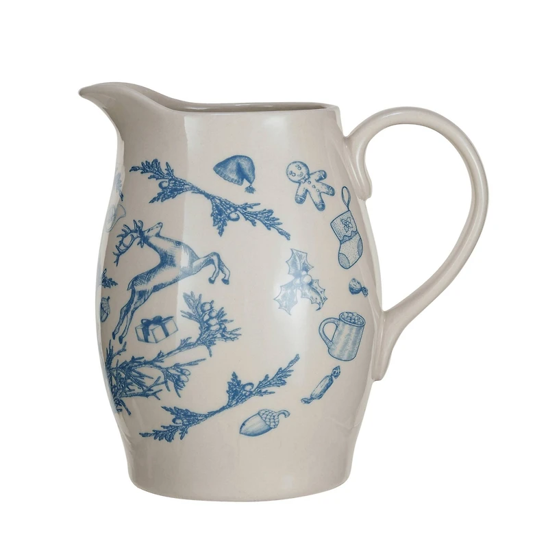 Hello Honey® 1qt. Blue & Cream Classic Holiday Stoneware Pitcher