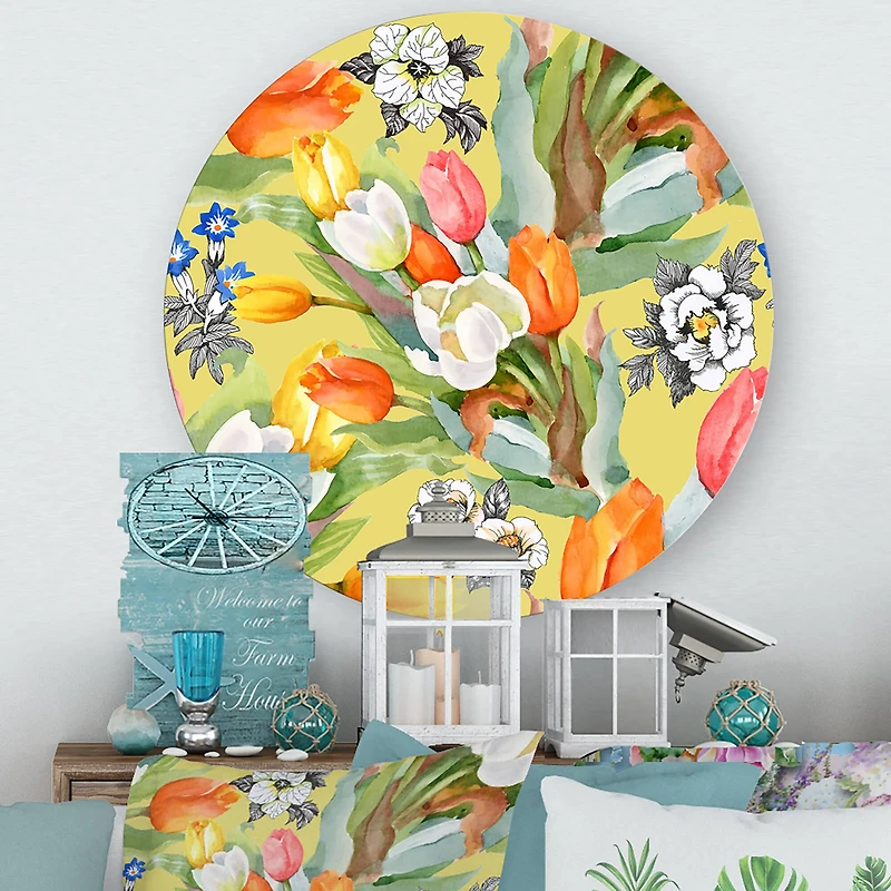 Designart - Blooming White and Orange Tulips I