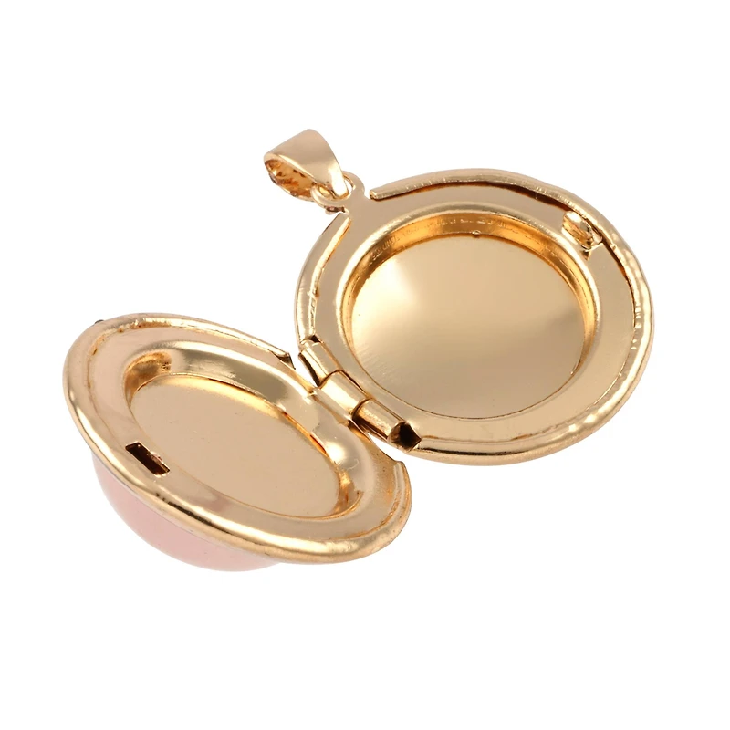 Pink Quartz & Gold Round Locket by Bead Landing™