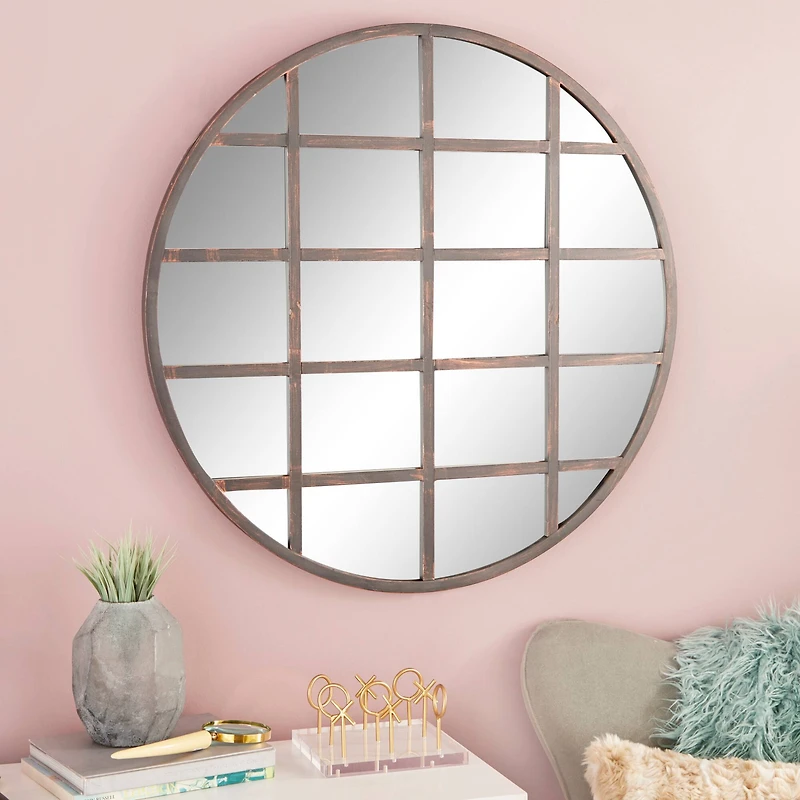 CosmoLiving by Cosmopolitan 36" Black Industrial Metal Wall Mirror