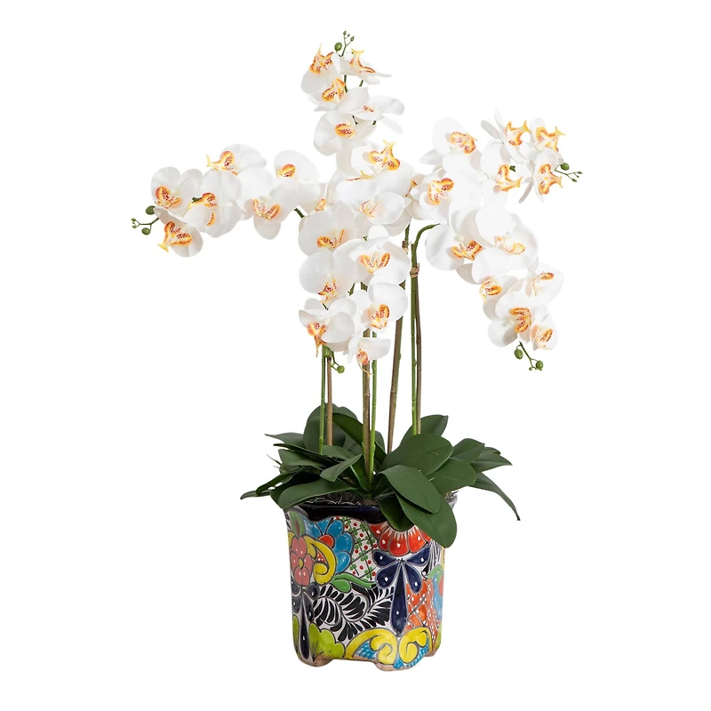 3ft. Artificial Large Orchid Arrangement in Handmade Mexican Talavera Ceramic Planter