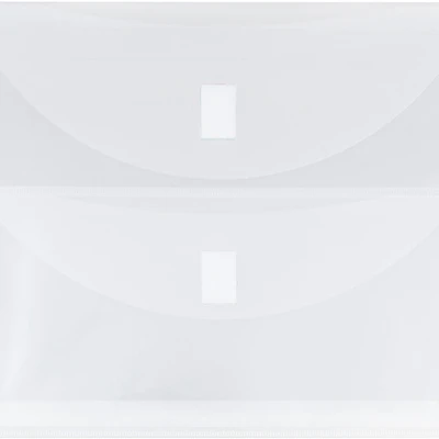 JAM Paper 9.75" x 13" Clear Plastic 2 Pocket Hook & Loop Closure Booklet Envelopes, 10ct.