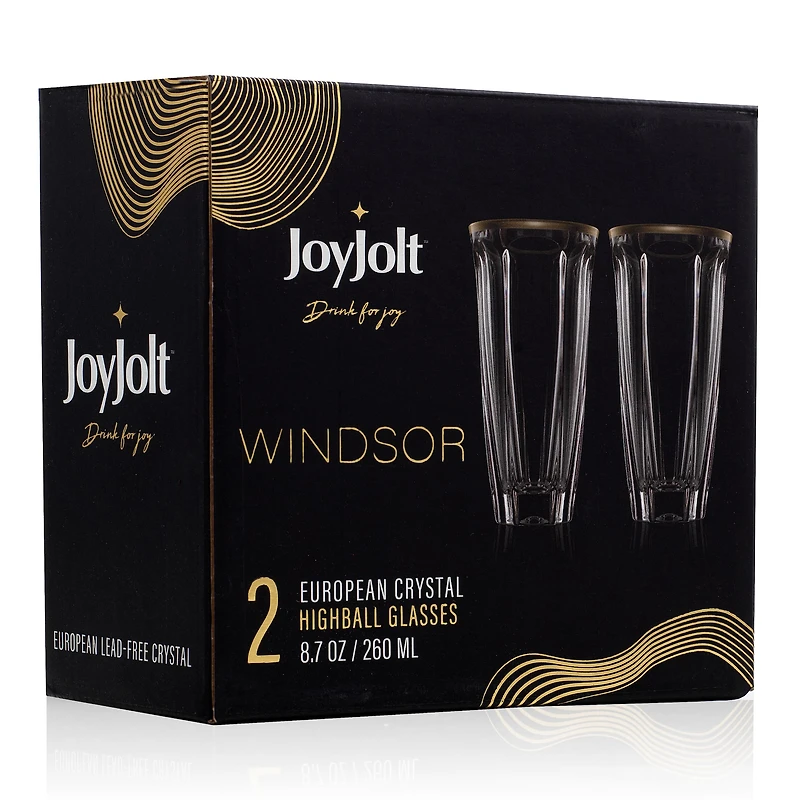 JoyJolt® 8.7oz. Gold Rimmed Windsor Crystal Highball Glasses, 2ct.