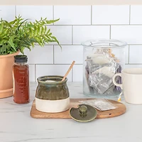 Hello Honey® 4.4" Green Stoneware Sugar Pot with Lid & Wood Spoon