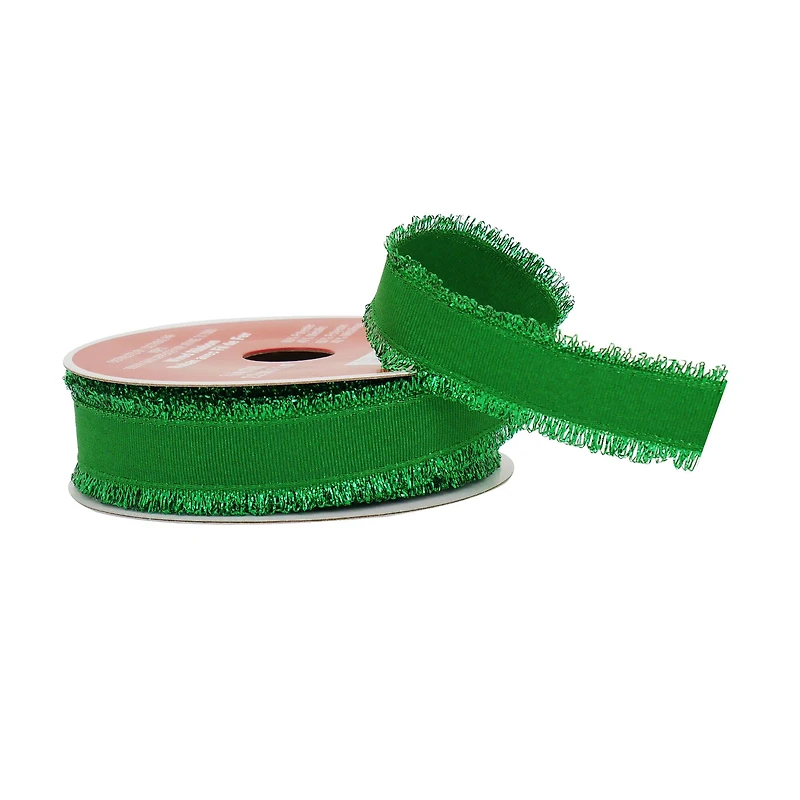 7/8" x 30ft. Green Tinsel Edged Wired Ribbon by Celebrate It®