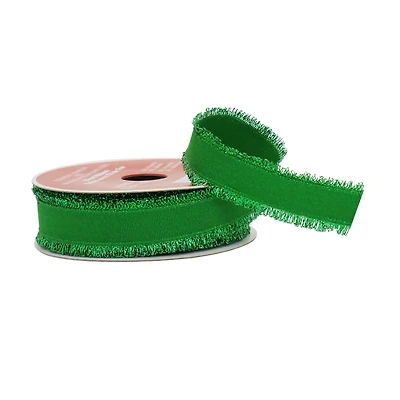 7/8" x 30ft. Green Tinsel Edged Wired Ribbon by Celebrate It®