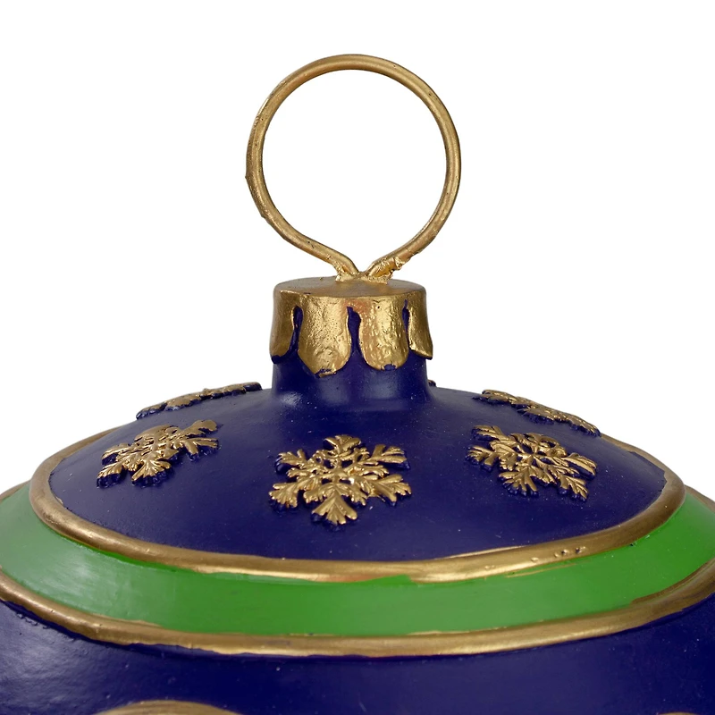 12" Blue and Gold Painted Large LED Ball Ornament