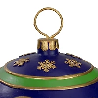 12" Blue and Gold Painted Large LED Ball Ornament