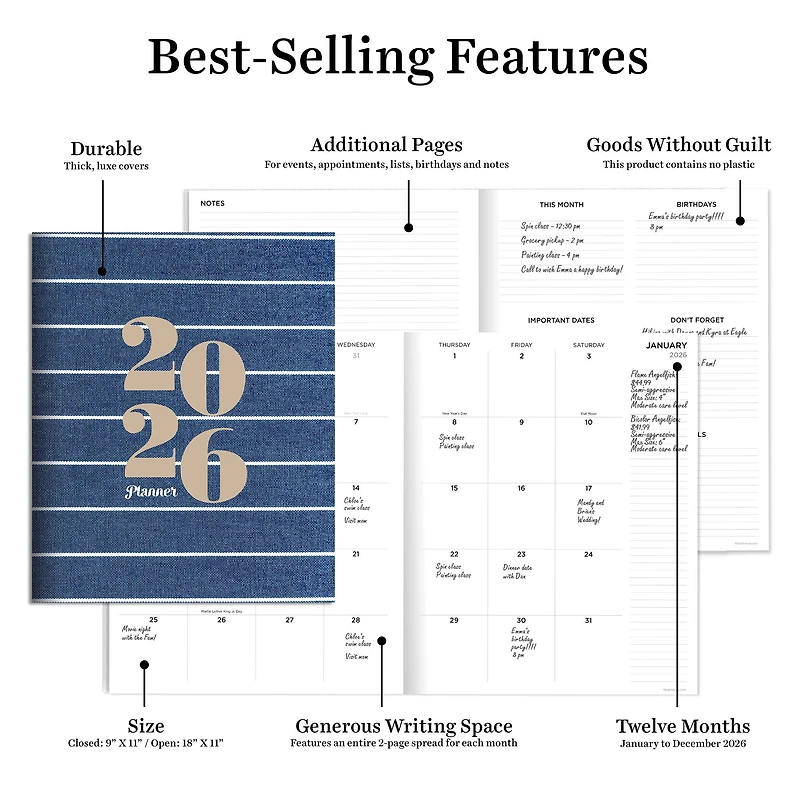 2026 Denim Large Monthly Planner