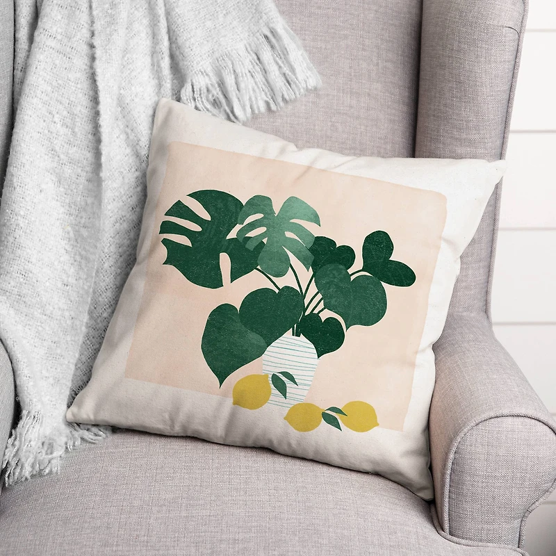 Monstera and Lemons 18" x 18" Indoor / Outdoor Pillow