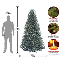 7.5 ft. Pre-lit Hinged North Valley Spruce Blue Medium Artificial Christmas Tree, Clear Lights