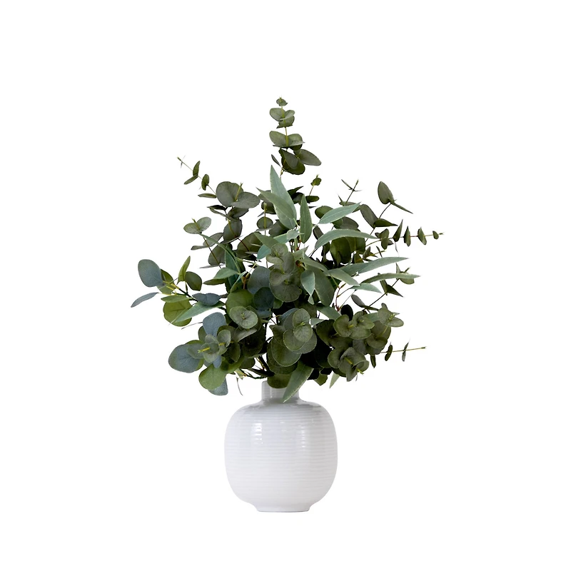 24" Artificial Green Eucalyptus Leaves Arrangement with Ceramic Planter