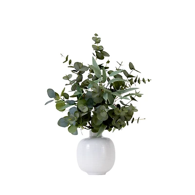 24" Artificial Green Eucalyptus Leaves Arrangement with Ceramic Planter