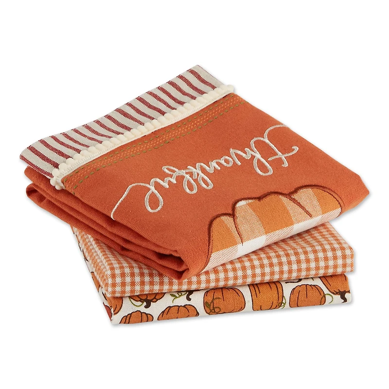 DII® Thankful Check Pumpkin Dishtowel Set