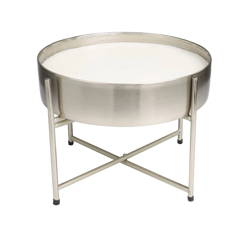 110oz. Sweet Bamboo Scented White 5 Wick Candle in Silver Bowl with Stand