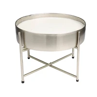 110oz. Sweet Bamboo Scented White 5 Wick Candle in Silver Bowl with Stand