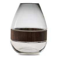 Gray Glass Vase with Natural Wood Accent