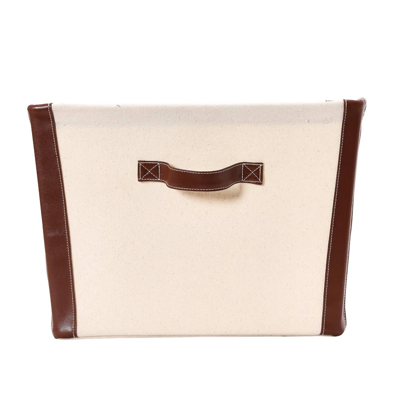 Household Essentials 16" Canvas Bin with Vegan Leather Trim