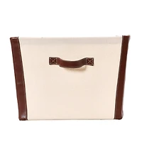 Household Essentials 16" Canvas Bin with Vegan Leather Trim