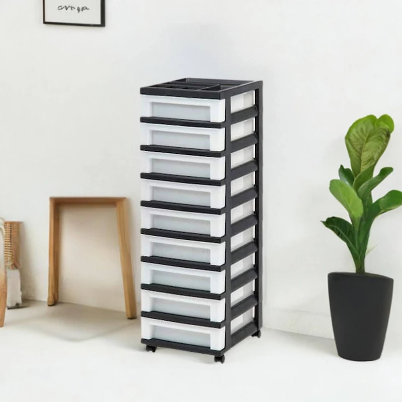 IRIS Black -Drawer Storage Cart with Organizer Top