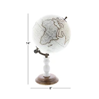 14" White Marble & Metal Modern Globe