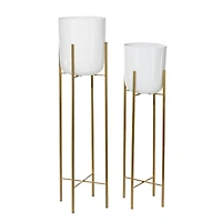 CosmoLiving by Cosmopolitan Set of 2 White Metal Contemporary Planter, 39", 46"